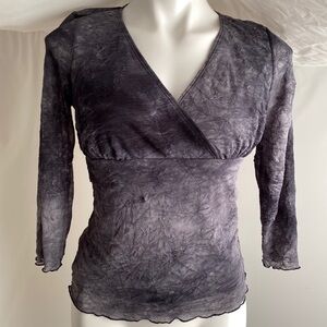 Evolution gray tie dye three quarter sleeve surplice v-neck top